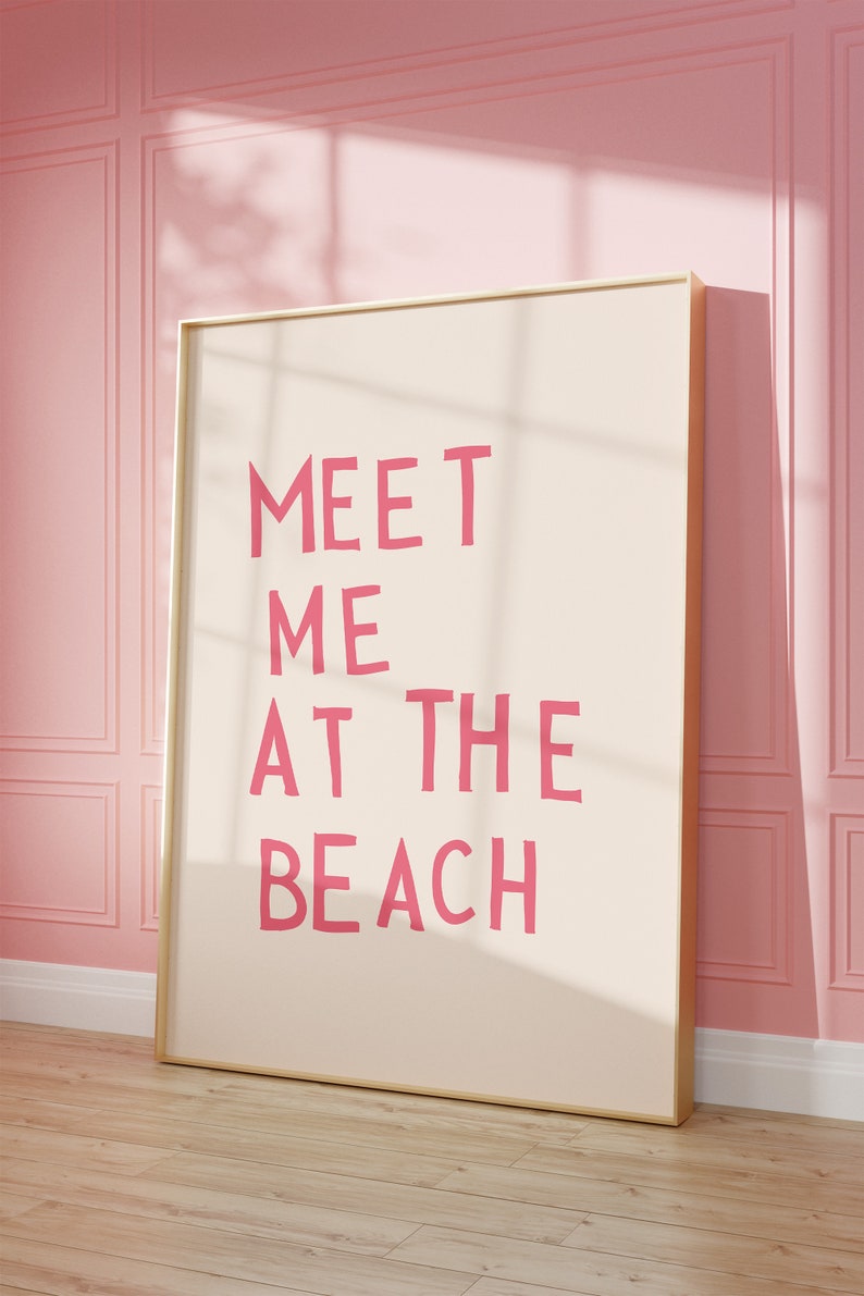 Meet Me At The Beach Print Trendy Coastal Art Pink Typography Poster Beach House Decor Ocean Wall Art Girly Print Digital Download 1 Print image 4
