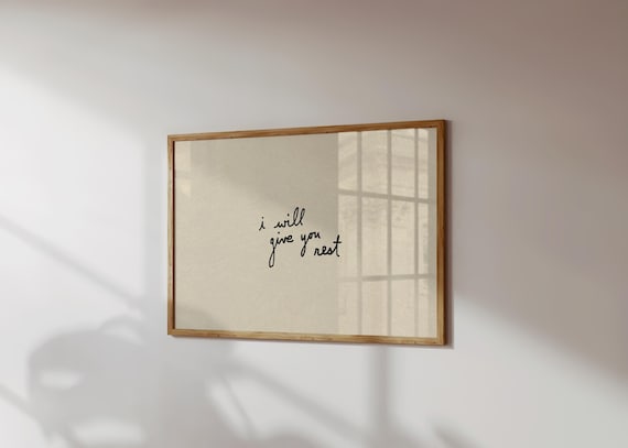 I Will Give You Rest Print: Minimalist Christian Bible Verse Art (Digital Download, Horizontal)
