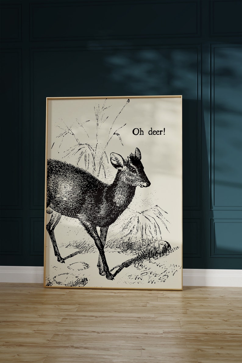 Funny Deer Print Vintage Animal Art Trendy Apartment Decor Funny Vintage Print Deer Poster Oh Dear Pun Art Digital Download 1 Print image 5