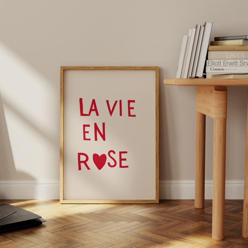 La Vie En Rose Print Minimalist Heart Poster Trendy Living Room Decor Aesthetic Apartment Wall Art French Quote Art Digital Download 1 Print image 6