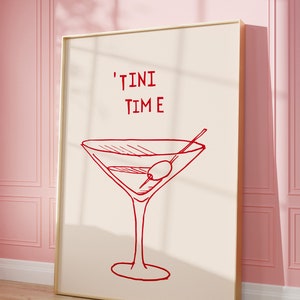 Martini Print Bar Art Print Minimalist Cocktail Poster Red Bar - Etsy