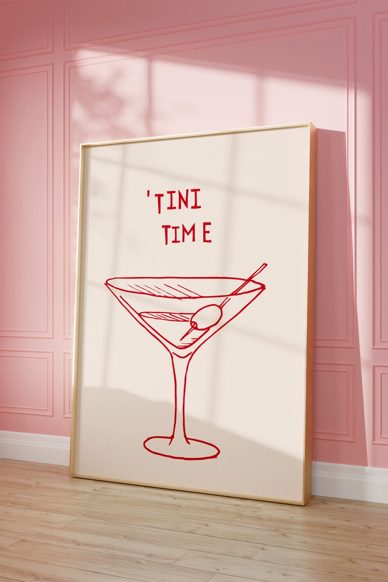 Martini Print Bar Art Print Minimalist Cocktail Poster Red Bar Cart Wall Art Bar Printable Art Drinks Wall Decor Digital Download 1 Print image 5