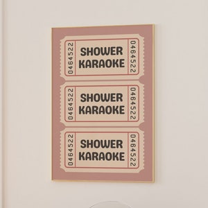 Shower Karaoke Ticket Print, Bathroom Decor Retro Pink Cream Aesthetic, Shower Singing Poster, Vintage Trendy Home Decor, Digital Download
