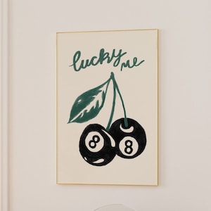 8 Ball Cherry Print Retro Wall Art Print Lucky Me Poster Trendy Retro Print Lucky You Aesthetic Wall Decor Apartment Printable Art Trendy