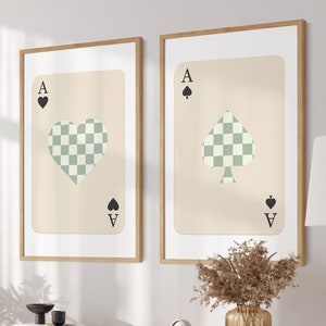 Trendy retro muurkunst set van 2 retro trendy esthetische print zwarte aaskaart poster trendy aaskaart geruite muurkunst grappige kunst cadeau digitaal