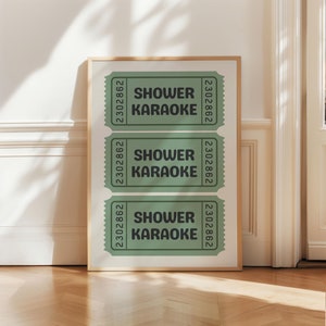 Shower Karaoke Ticket Print, Green Ticket Art Print, Bathroom Decor ...