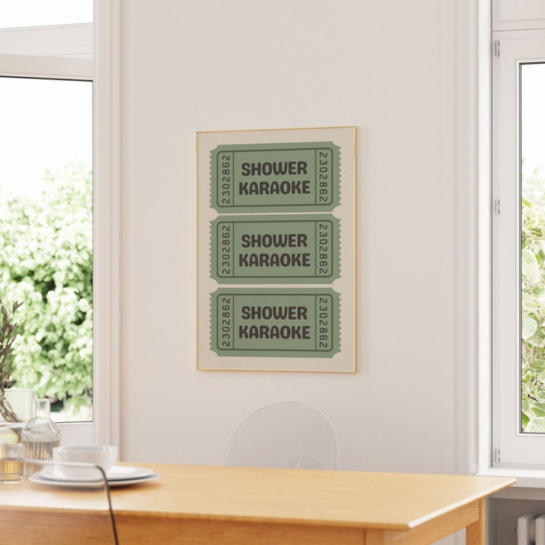 Shower Karaoke Ticket Print, Green Ticket Art Print, Bathroom Decor ...