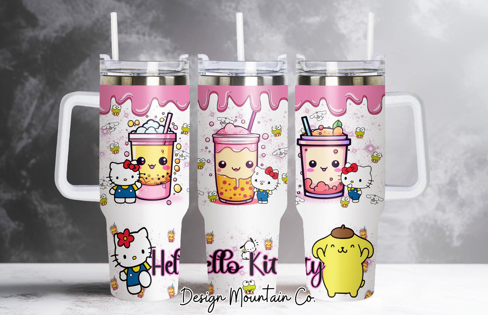 40 Oz Kitty Boba Tumbler Wrap, Kitty Coffee, Pink Cat Tumbler