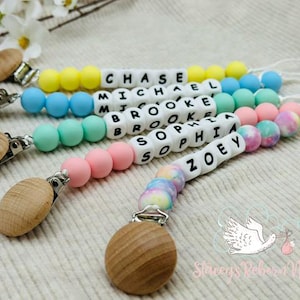 Personalized Pacifier Clip, Custom Pacifier Clip, Pacifier Holder, Binky Clip, Baby Gift, Baby Shower Gift, Pastel