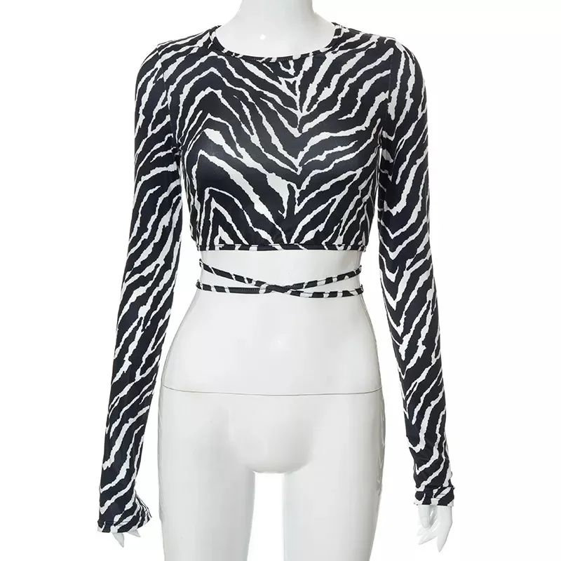 Zebra Print Crop Top Backless Strappy Rib Tie Waist Long Etsy