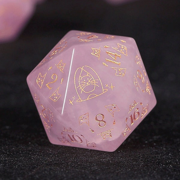 Full Pink Opal Set - Dungeons and Dragon Raised Dice, RPG Game Electroplated Digital Pixel Art RPG,personalization dcie,Cat  Dice Set