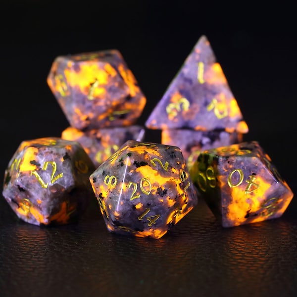 Yooperlite Gemstone Dice Set-Dungeons and Dragon Raised Dice, RPG Game Electroplated Digital Pixel Art RPG,custom dcie,d and d dice set