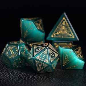 Full Set Gemstone Green Cats Polyhedral Dice Set-Dungeons and Dragon Raised Dice, RPG Game Electroplated Digital Pixel Art RPG,custom dcie