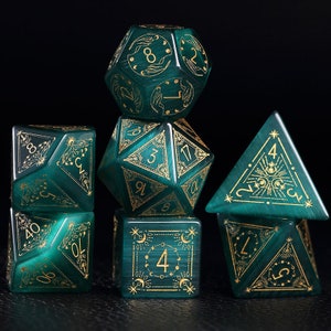 Full Set Gemstone Green Cats Polyhedral Dice Set-Dungeons and Dragon Raised Dice, RPG Game Electroplated Digital Pixel Art RPG,custom dcie image 3