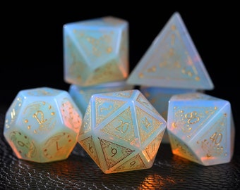 Full Opal Set - Dungeons and Dragon Raised Dice, RPG Game Electroplated Digital Pixel Art RPG,personalization dcie