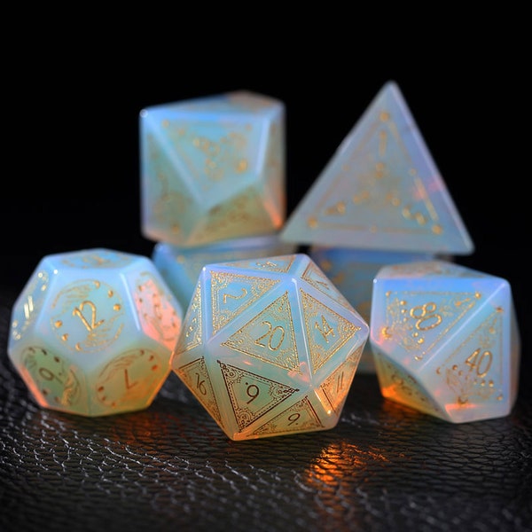 Full Opal Set - Dungeons and Dragon Raised Dice, RPG Game Electroplated Digital Pixel Art RPG, personalizzazione dcie