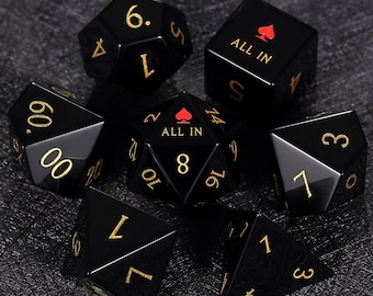 ALL IN ワード ダイス セット | カスタム ダイス D20 | ダンジョンズ & ドラゴンズ | DND ダイス | ストーン ダイス | 黒曜石ダイス
