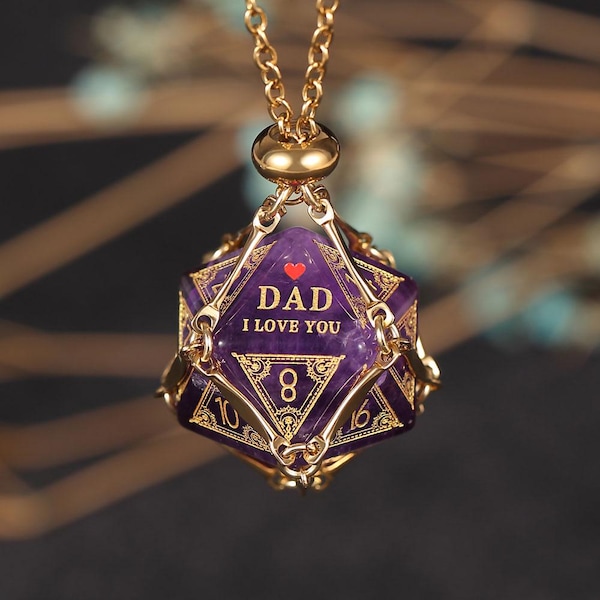Custom Father Dice | Custom Dice D20 | Dungeons & Dragons | DND Dice | Stone Dice | Engraved D20 Dice-Natural Gemstone |  Father's Day dice