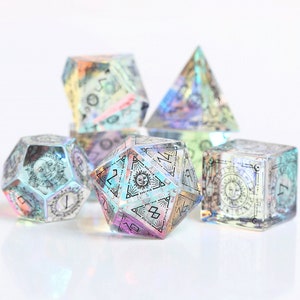Stained DND Dice Set, Rainbow Glass Sharp Edge D&D Dice Set, Dungeons and Dragons Polyhedral RPG Gemstone Dice Set image 1