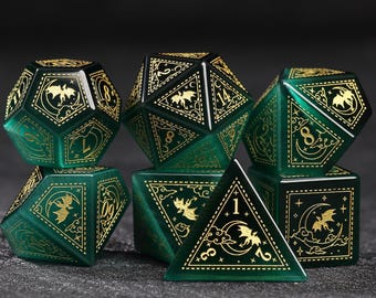 Donkergroene kattenoog zandsteen dobbelstenen set: polyhedral RPG gaming dobbelstenen / DND dobbelstenen / Nebula Dragon Series, Nebula Dragon DND dobbelstenen set