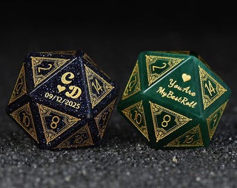 Dés de mariage personnalisés | Dés personnalisés D20 | Donjons et dragons|Dés du MDN|Dés en pierre| Dés en grès bleu | Dés du marié | Dés de la mariée|Dés du mariage