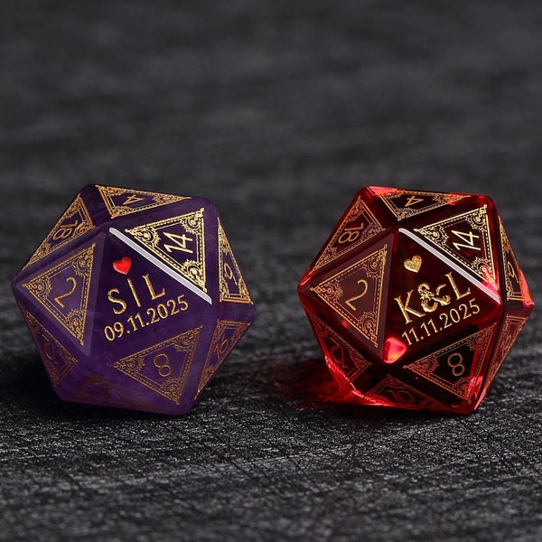 Dadi da matrimonio personalizzati / Dadi da matrimonio personalizzati D20 / Dungeons & Dragons / Dadi DND / Dadi di pietra / Dadi neri / Dadi dello sposo / Dadi della sposa / Dadi del matrimonio