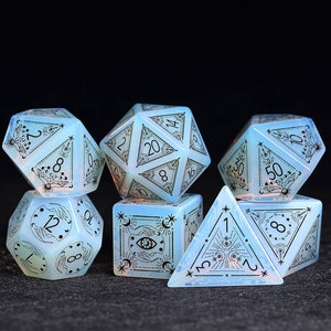 Full Opal Set - Dungeons and Dragon Raised Dice, RPG Game Electroplated Digital Pixel Art RPG , personalization dcie