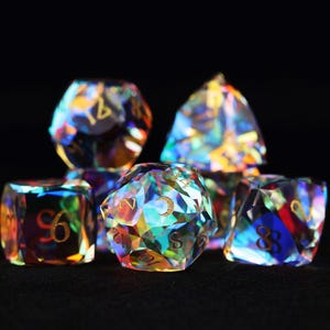 Dwarf Cut Green Gemstone Glass Premium DND Dice Set,Gemstone Dice Polyhedral DND Dice with Gift Box, Suitable for Dungeons&Dragons Role