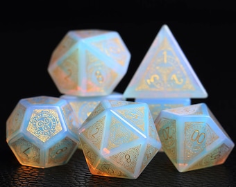 Full Opal Set - Dungeons and Dragon Raised Dice, RPG Game Electroplated Digital Pixel Art RPG,personalization dcie