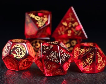Engraved garnet DND Dice Set – Handmade Carving Gemstone for Dungeons & Dragons, RPG, MTG Game Gift for Birthday,personalization dcie