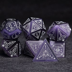 Full Set Gemstone Purple Cats Polyhedral Dice Set-Dungeons and Dragon Raised Dice, RPG Game Electroplated Digital Pixel Art RPG,custom dcie