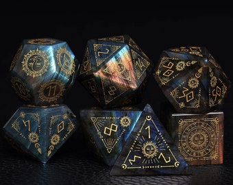Full Set Labradorite Polyhedral Dice Set Set Warlock Style - Dungeons and Dragons, RPG Game,personalization dcie