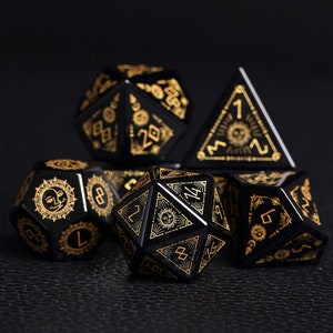 Full Set Obsidian Polyhedral Dice Set Set Warlock Style - Dungeons and Dragons, RPG Game,personalization dcie