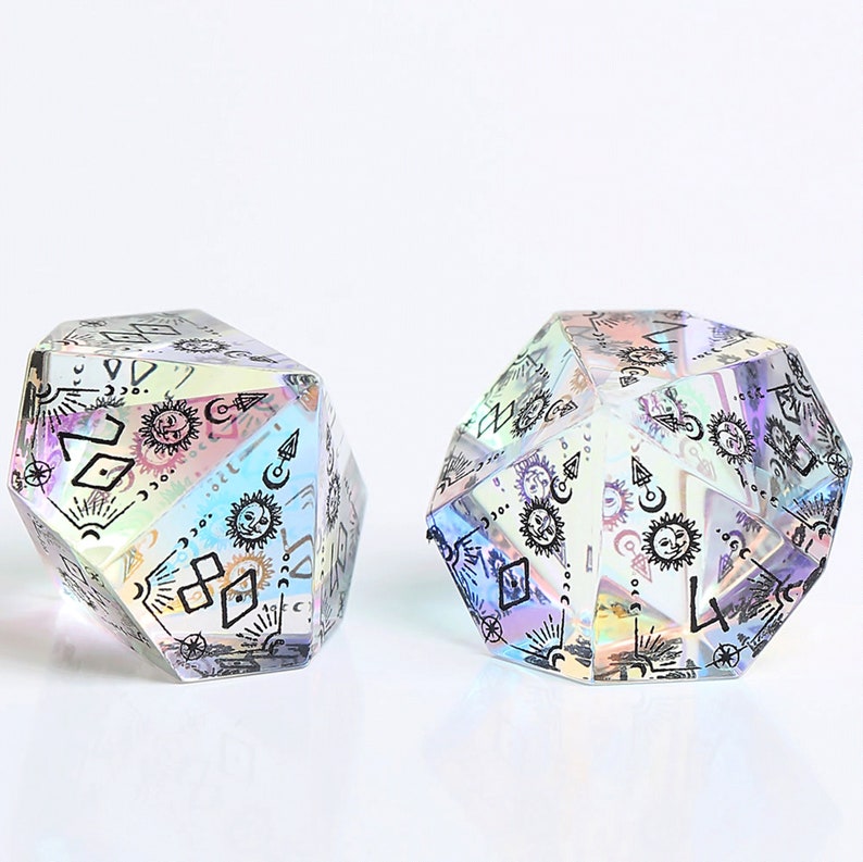 Stained DND Dice Set, Rainbow Glass Sharp Edge D&D Dice Set, Dungeons and Dragons Polyhedral RPG Gemstone Dice Set image 4