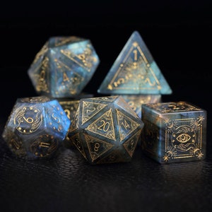 Full Set Labradorite Polyhedral Dice Set Set Warlock Style - Dungeons and Dragons, RPG Game,personalization dcie