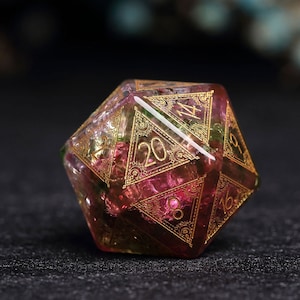 Full Set Red green glazed dice, Set Warlock Style - Dungeons and Dragons, RPG Game,personalization dcie
