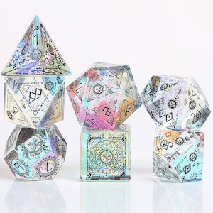 Stained DND Dice Set, Rainbow Glass Sharp Edge D&D Dice Set, Dungeons and Dragons Polyhedral RPG Gemstone Dice Set image 2