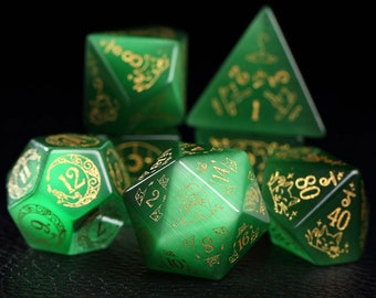 Full Set Green opal Dice Set-Dungeons and Dragon Raised Dice, RPG Game Electroplated Digital Pixel Art RPG , personalization dcie