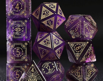 Volledige set amethist polyedrische dobbelstenen set set tovenaarstijl - Dungeons and Dragons, RPG-game, personalisatie dcie