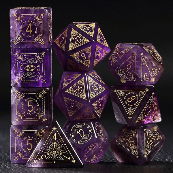 Full Set amethyst Polyhedral Dice Set Set Warlock Style - Dungeons and Dragons, RPG Game,personalization dcie