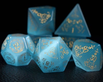 Full Set Light blue opal Dice Set-Dungeons and Dragon Raised Dice, RPG Game Electroplated Digital Pixel Art RPG , personalization dcie