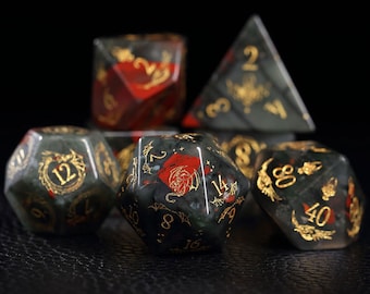Full Set Bloodstone Polyhedral Dice Set-Dungeons and Dragon Raised Dice, RPG Game Electroplated Digital Pixel Art RPG-Cthulhu octopus dice