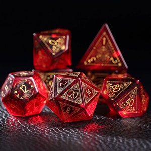 Full garnet Set - Dungeons and Dragon Raised Dice, RPG Game Electroplated Digital Pixel Art RPG,custom dcie,personalization dcie
