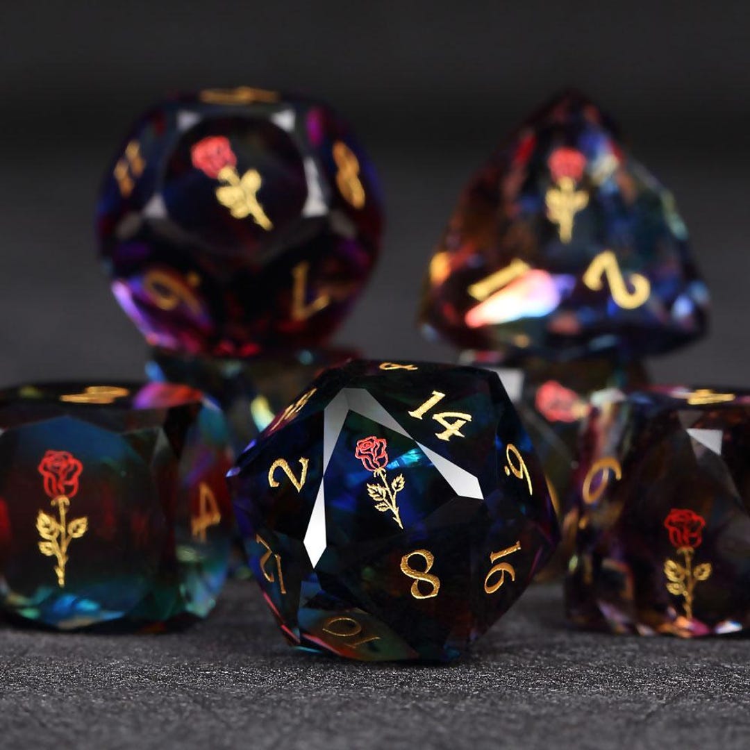 Gelb-Grünes Glas DND Würfel Set mit Geschenkbox