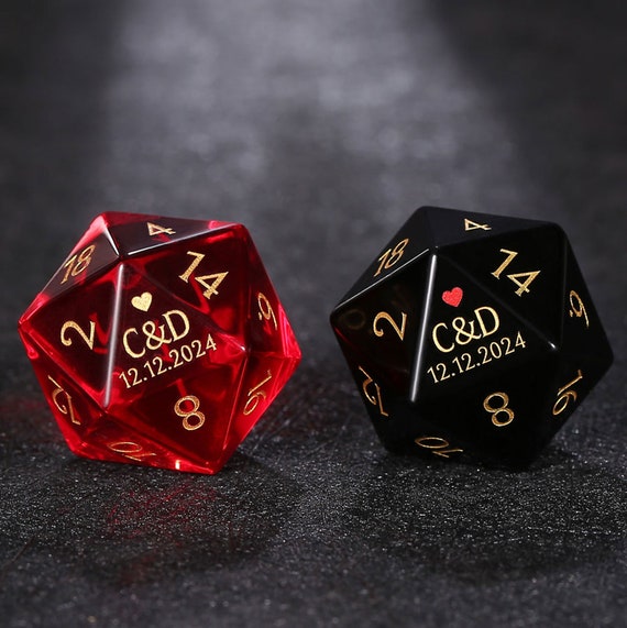 Custom Gemstone Wedding Dice Set: Engraved D20, DND Dice| Dungeons & Dragons | DND Dice | Stone Dice | Wedding Gift| Groom dice | Bride Dice
