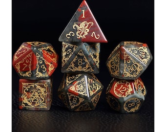 Full Set Bloodstone Polyhedral Dice Set-Dungeons and Dragon Raised Dice, RPG Game Electroplated Digital Pixel Art RPG-Cthulhu octopus dice