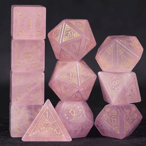 Komplettes Set Pink Opal Würfelset, Personalisierungs Rollenspiel, Warlock Style - Dungeons and Dragons