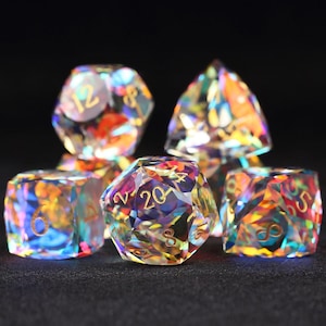 Dwarf Cut Green Gemstone Glass Premium DND Dice Set,Gemstone Dice Polyhedral DND Dice with Gift Box, Suitable for Dungeons&Dragons Role