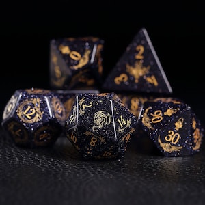 Full Blue sandstone Set - Dungeons and Dragon Raised Dice, RPG Game Electroplated Digital Pixel Art RPG, personalization dcie