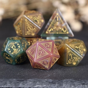 Full Set Indian agate dice Set Warlock Style - Dungeons and Dragons, RPG Game,personalization dcie,agate dice Set